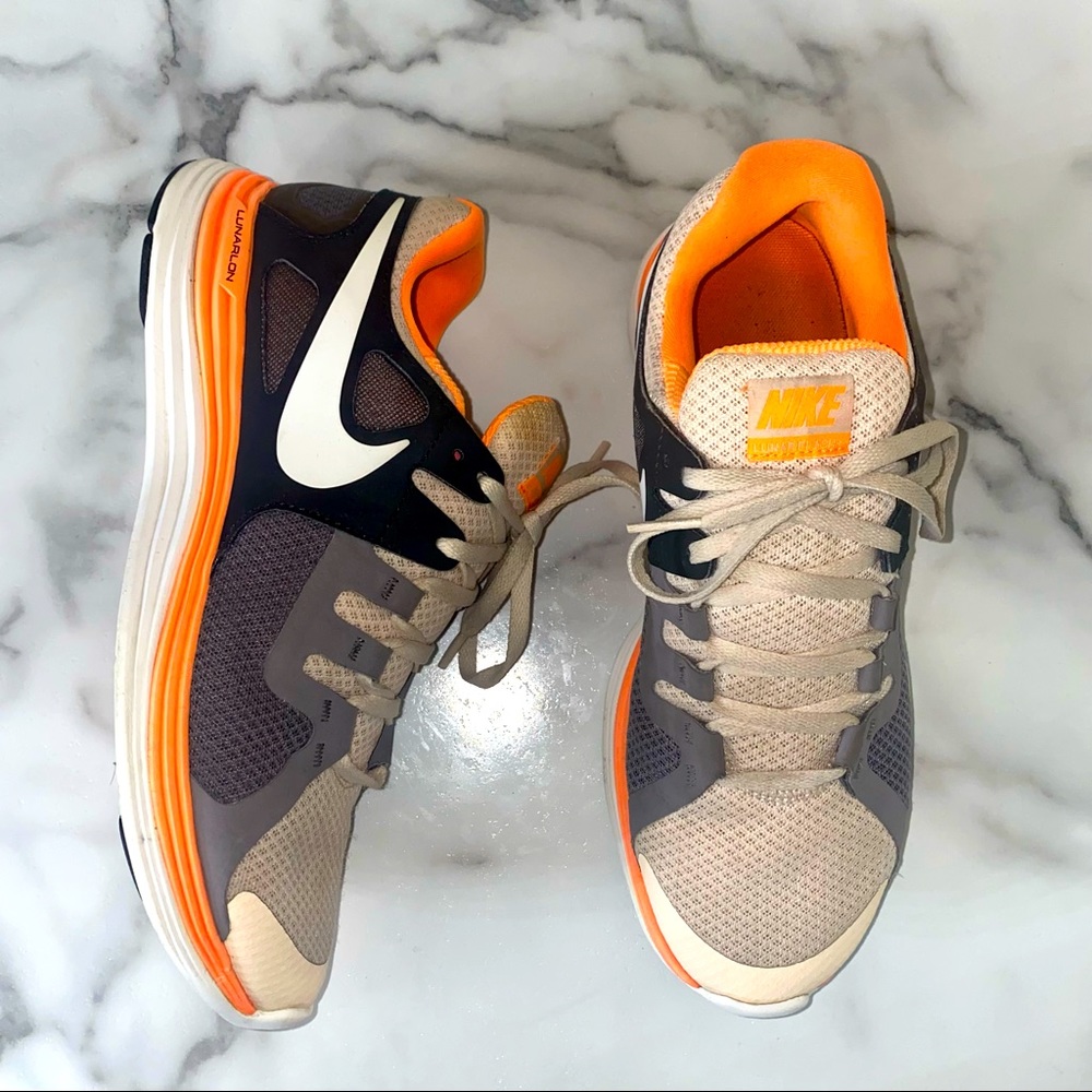 Nike Lunar Flash Athletic Running Sneakers Womens 8.5 Grey Orange 580397-818
